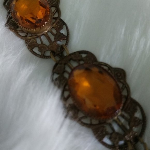 #23 ANTIQUE ART NOUVEAU Amber Colored Crystal Bracelet - Picture 5 of 6